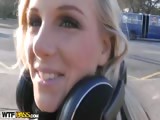 Blonde chick strips naked on the roof