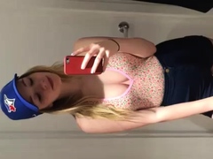 Busty blonde amateur fucked in public restroom